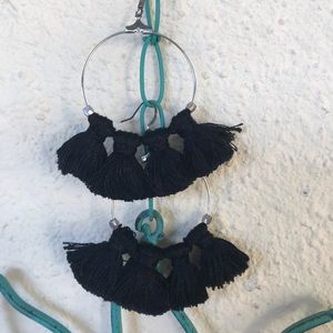 Black tassel hoop earrings